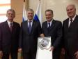 Secretário Norberto Ortigara, Diretor Geral do Serviço de Fiscalização Veterinária e Fitossanitária da Federação da Rússia - Rosselkhoznadzor, o Sr. Sergey Dankvert, Inácio Afonso Kroetz, diretor-presidente da Adapar, e Ronei Volpi, da Federação da Agricultura do Paraná.