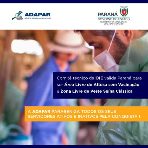 Paraná recebe parecer favorável da OIE para novo Status de febre aftosa e PSC