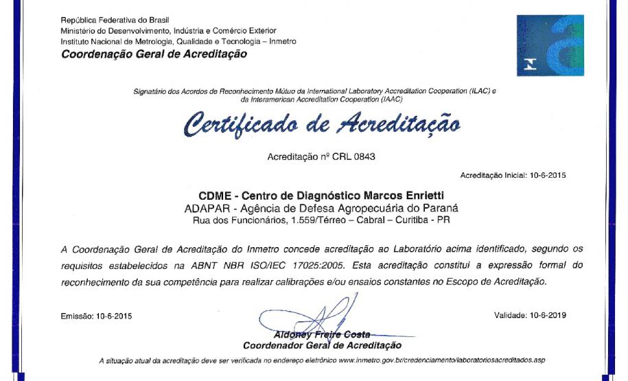 Extendida a Acreditação do Centro de Diagnóstico “Marcos Enrietti” pelo INMETRO Extendida a Acreditação do Centro de Diagnóstico “Marcos Enrietti” pelo INMETRO